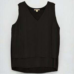 Michael Kors Plus Size Black Chiffon Layered Tunic Tank Top 3X V Neck Knit Back